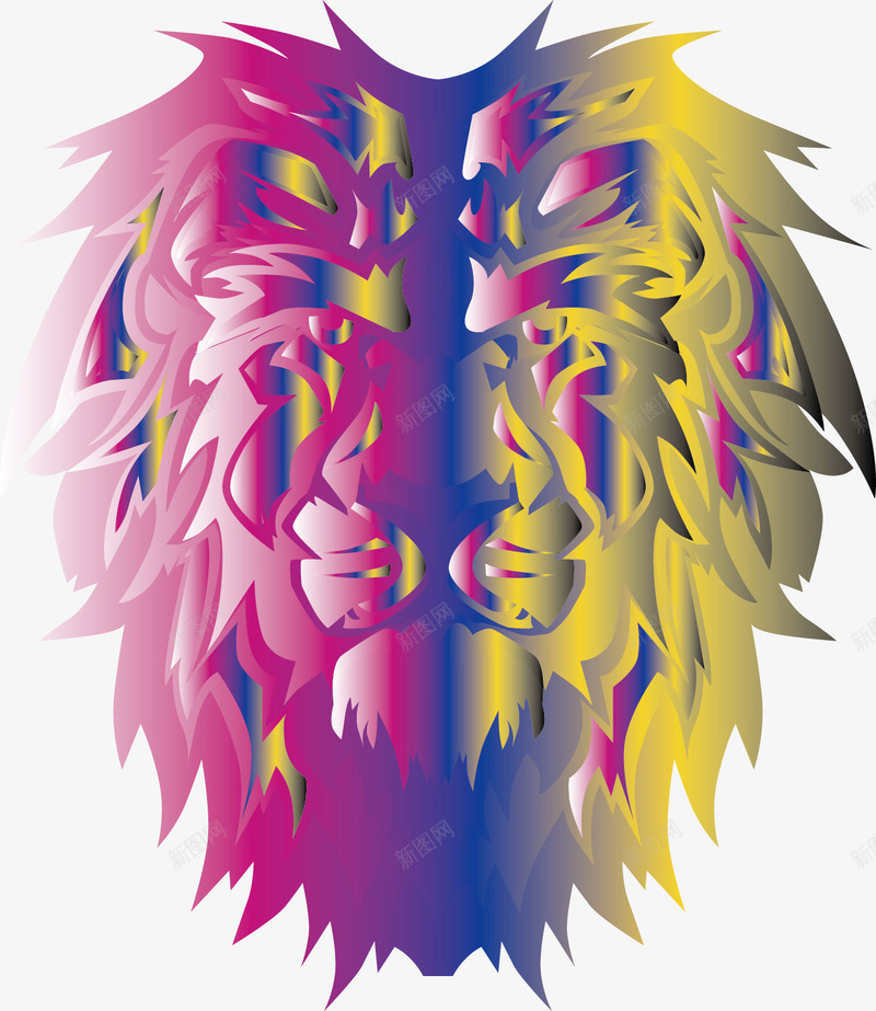 手绘卡通颜色渐变狮子头像图标png_新图网 https://ixintu.com 动物头像 卡通图案 彩色头像 狮子头像图案图标