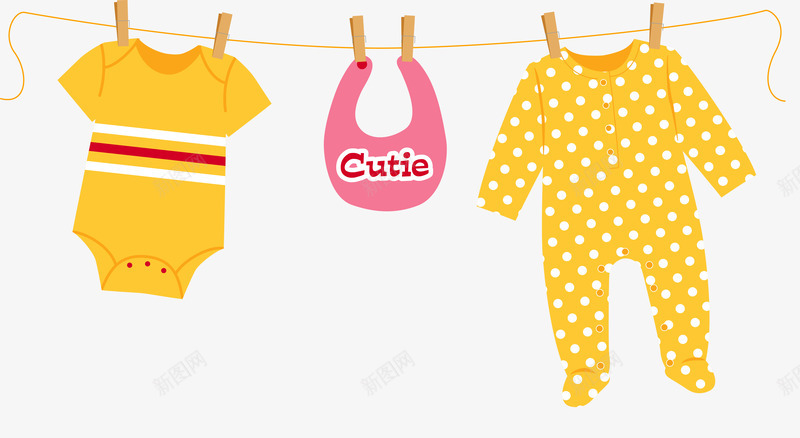 婴儿服饰矢量图ai免抠素材_新图网 https://ixintu.com 围嘴 婴儿服 粉色 黄色 矢量图