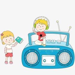 收音机和儿童素材