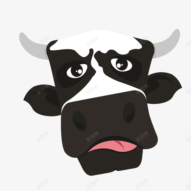 奶牛头像png免抠素材_新图网 https://ixintu.com 动物 可爱 嘴巴 头像 奶牛 犄角 眼睛 黑白花斑
