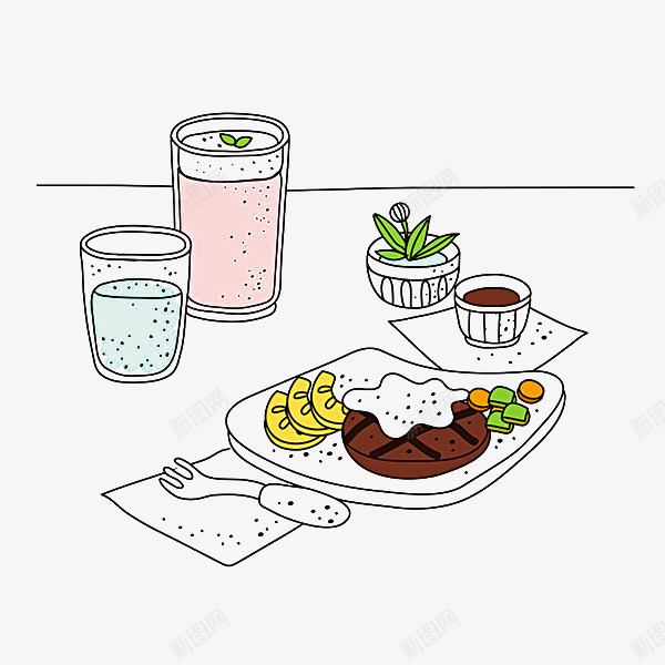 桌子上的食物png免抠素材_新图网 https://ixintu.com 厨房插画 植物 面包 食品 餐具 饮料