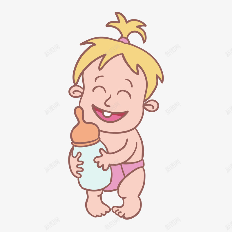 彩绘婴儿矢量图ai免抠素材_新图网 https://ixintu.com 女婴婴儿 奶瓶 开心 矢量图