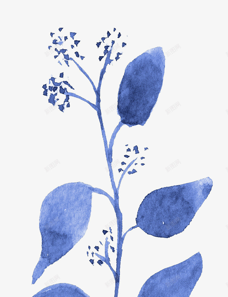 花枝png免抠素材_新图网 https://ixintu.com 叶子 手绘花儿 枝叶 植物 花朵 花蕾 蓝色