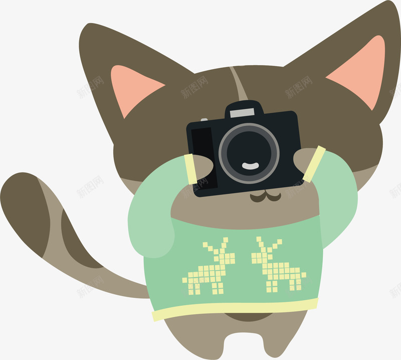 拍照片的小猫矢量图ai免抠素材_新图网 https://ixintu.com 创意 卡通 可爱 商务 小猫 彩色 手绘 拍照片 矢量图