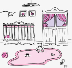 手绘婴儿房手绘粉色婴儿房矢量图高清图片