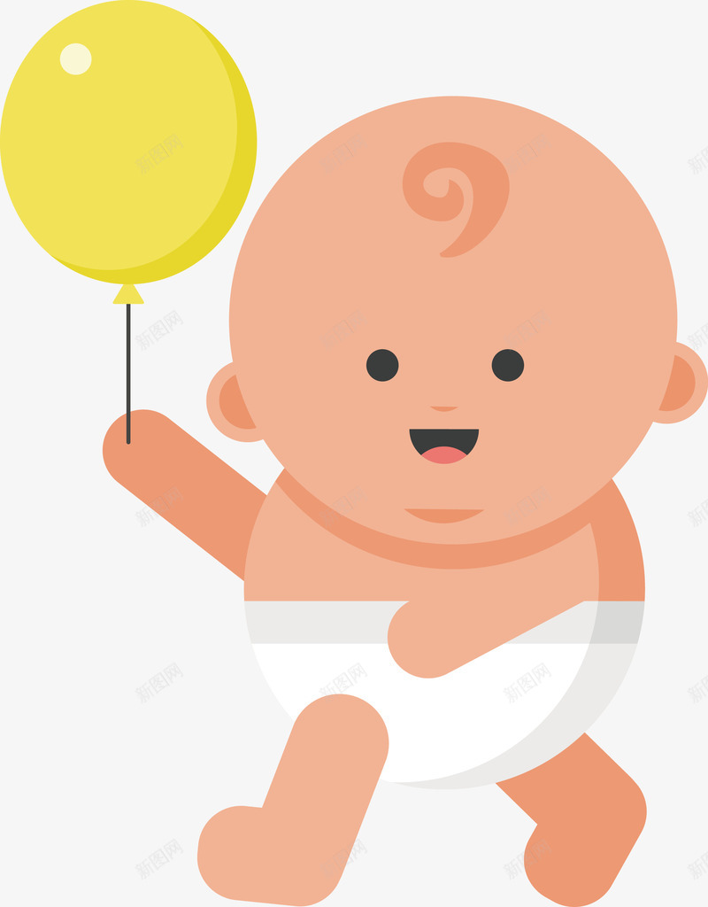 宝宝玩气球png免抠素材_新图网 https://ixintu.com 儿童 婴儿 气球 玩具 育婴 黄色