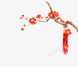 红色中国风花枝装饰图案素材