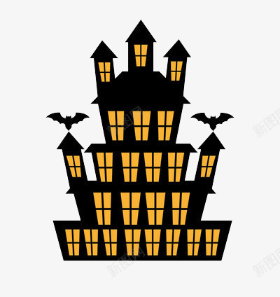 高楼鬼屋png免抠素材_新图网 https://ixintu.com 夜晚 灯光 蝙蝠