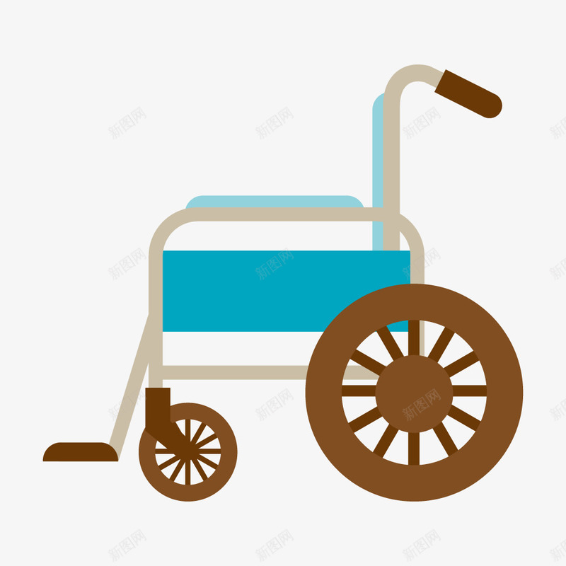 蓝色轮椅图标矢量图ai_新图网 https://ixintu.com 医院 坐立 平面 形状 病人 蓝色 轮椅 轮胎 矢量图