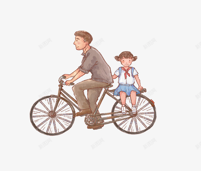 卡通手绘骑车的爸爸带着孩子png免抠素材_新图网 https://ixintu.com 上学的孩子 免抠卡通人物 卡通 带着孩子 手绘 骑车的爸爸