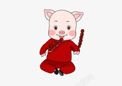 卡通男福冰糖葫芦免抠猪小福吃冰糖葫芦高清图片