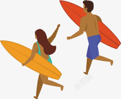 海边男女拿着冲浪板的男女矢量图高清图片