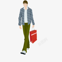 购物的男性提着购物袋的男性人物矢量图高清图片