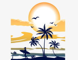 落日剪影阳光椰子树剪影装饰图高清图片
