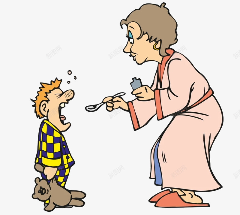 妈妈给孩子喂药png免抠素材_新图网 https://ixintu.com 卡通 喂药 妈妈 孩子 生病