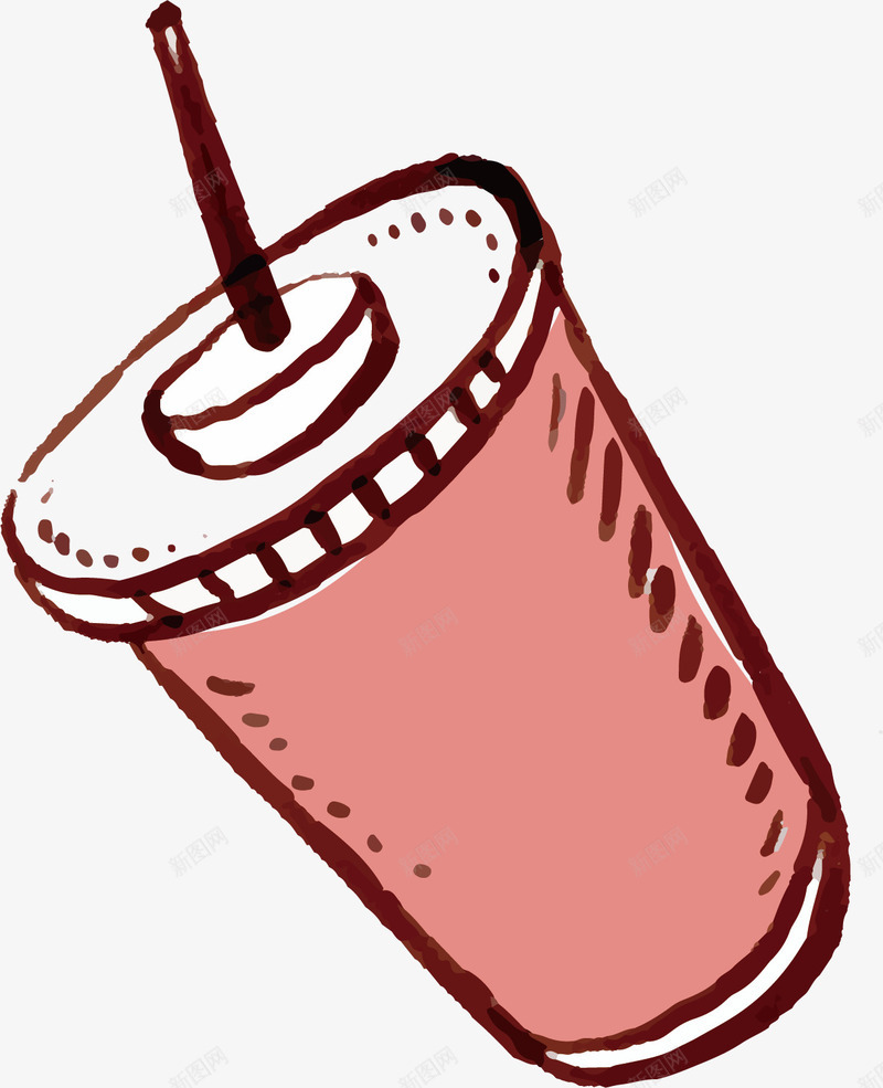 粉色瓶子的可乐矢量图ai免抠素材_新图网 https://ixintu.com 快餐饮料 粉色瓶子 食物 饮料 黑色的吸管 矢量图