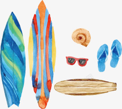 水彩冲浪板手绘夏日冲浪高清图片