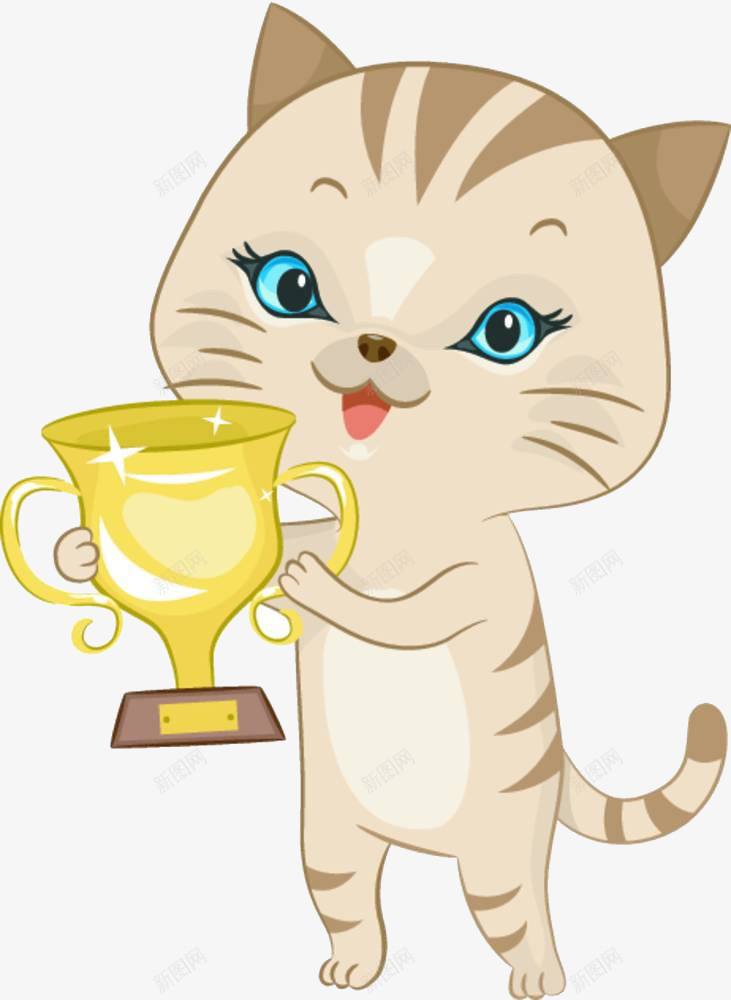 小猫拿奖杯png免抠素材_新图网 https://ixintu.com 冠军 卡通手绘 名次 奖杯 小猫 排名 排序 排行 次序 热销排行 荣誉 获奖