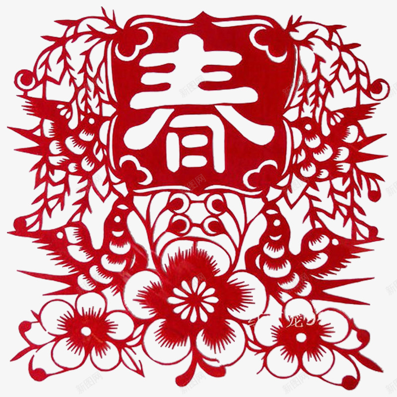 春节剪纸png免抠素材_新图网 https://ixintu.com 2017春节 剪纸 喜鹊 红花