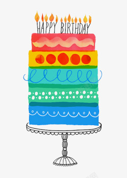 插着蜡烛的蛋糕手绘多层蛋糕高清图片