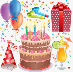 生日气球和蛋糕矢量图素材