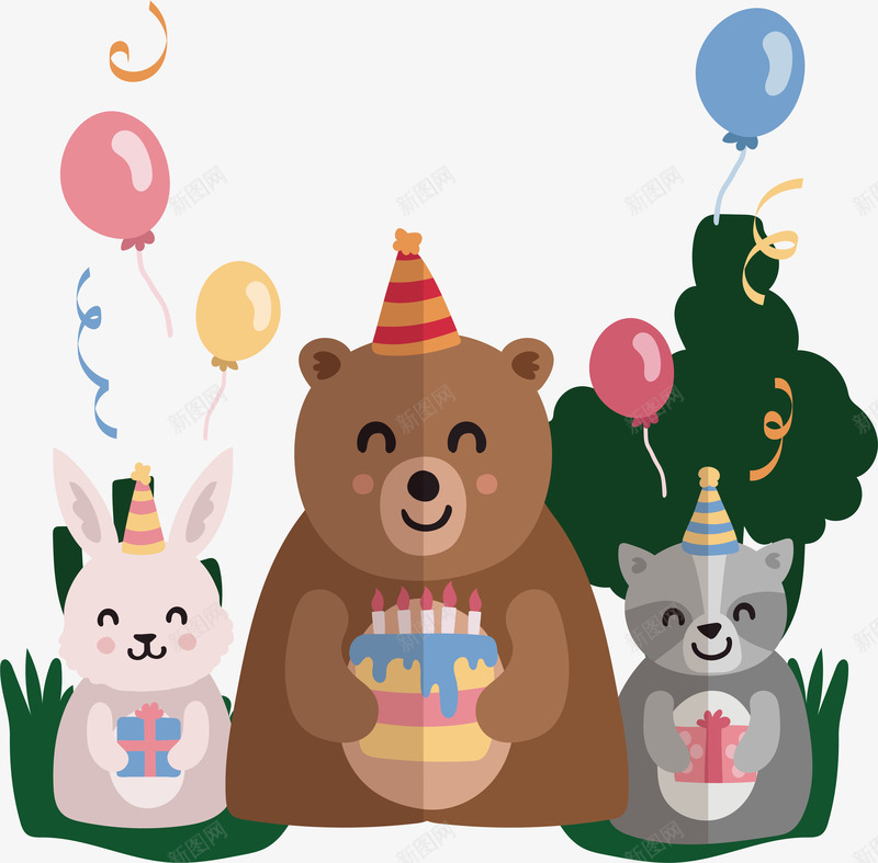 森林动物生日派对png免抠素材_新图网 https://ixintu.com 动物 可爱 插画 森林 森林动物 生日派对
