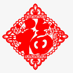 春节窗花红色剪纸素材