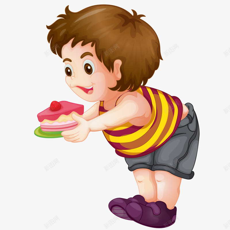 小男孩拿着蛋糕简图png免抠素材_新图网 https://ixintu.com 手托着蛋糕 甜点 生日蛋糕 男孩 美味的 胖子 草莓蛋糕