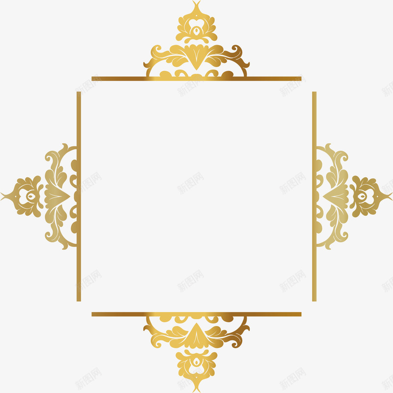 金色相框png免抠素材_新图网 https://ixintu.com 创意 剪纸 剪花 对称 正方形 金色 镂空