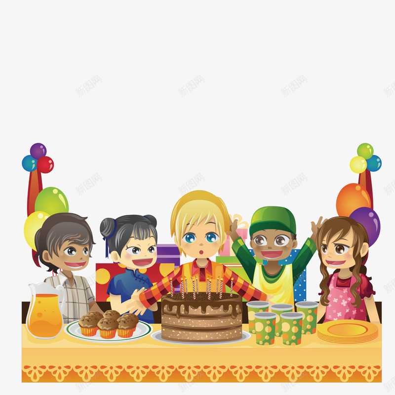 女孩吹生日蛋糕简图png免抠素材_新图网 https://ixintu.com 伙伴 卡通 女孩 开心 生日聚会 生日蛋糕 过生日