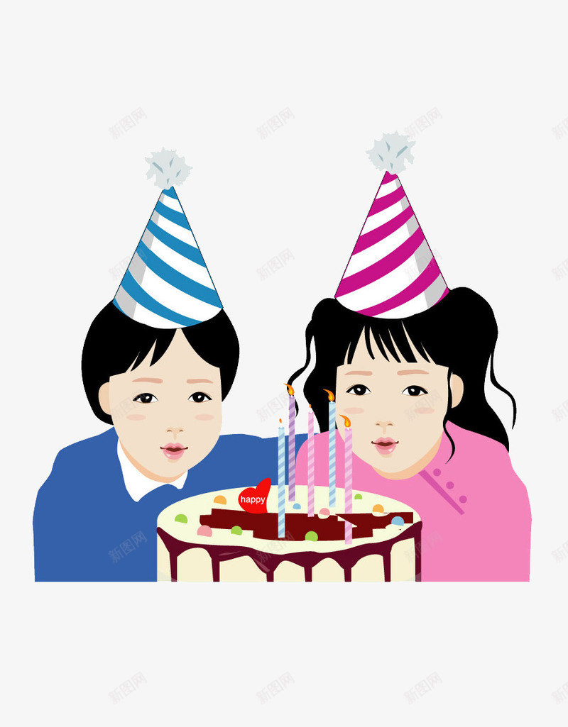 卡通过生日许愿png免抠素材_新图网 https://ixintu.com 卡通生日人物 卡通蛋糕 愿望的实现 生日 蛋糕