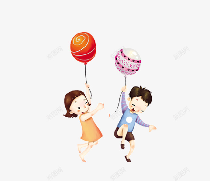 卡通手绘拿着气球高兴的孩子png免抠素材_新图网 https://ixintu.com 卡通 手绘 拿着气球 玩耍的孩子 红色的气球 高兴的孩子