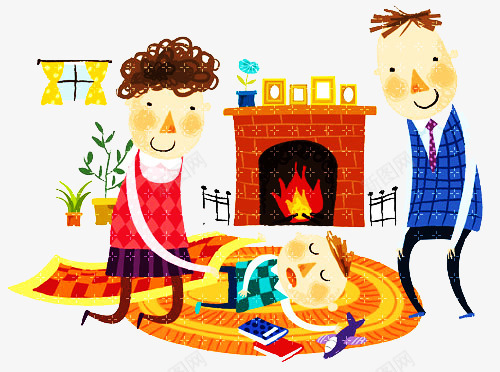 手绘孩子的午睡插画png免抠素材_新图网 https://ixintu.com 地毯 插画 火堆 火堆元素 父母 被子