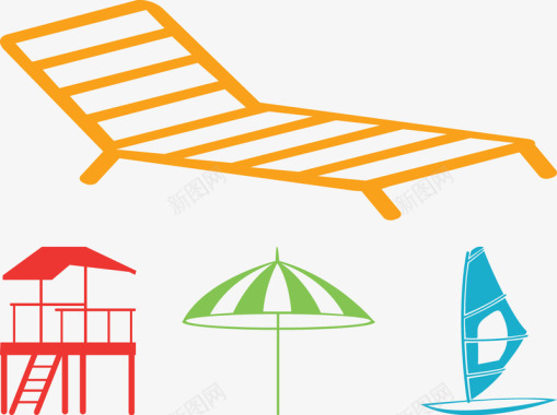 夏日休闲沙滩躺椅图标图标