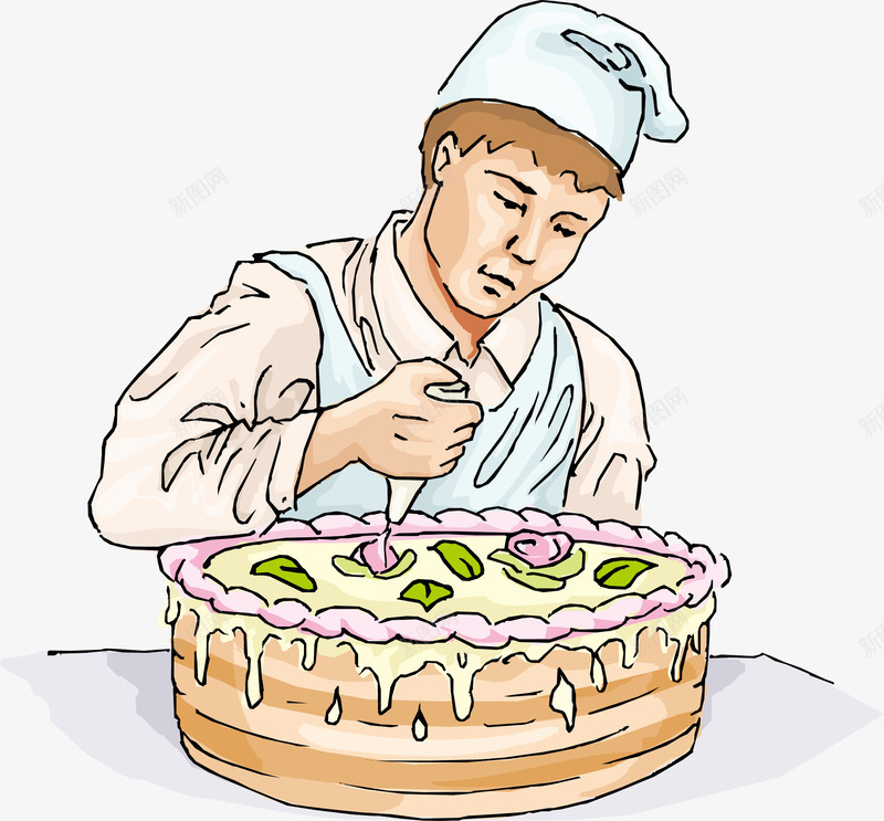 做蛋糕的厨师矢量图ai免抠素材_新图网 https://ixintu.com 厨师 生日 糕点 蛋糕 矢量图