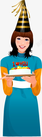 卡通手绘小女孩生日png免抠素材_新图网 https://ixintu.com 女孩 祝福 蛋糕 过生日