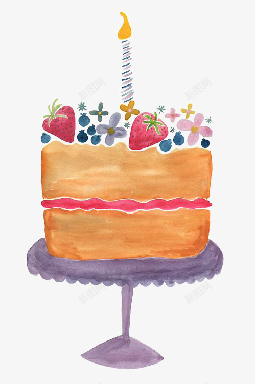 卡通生日蛋糕png免抠素材_新图网 https://ixintu.com 卡通 手绘 插画 美食 草莓 蛋糕 蜡烛