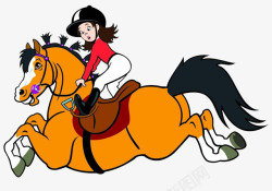 手绘卡通人物女生骑着马的素材