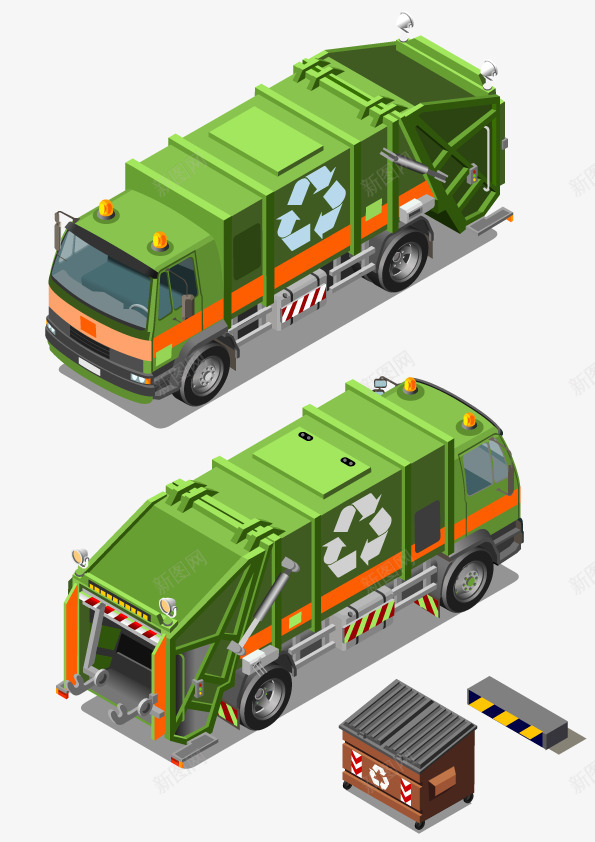 绿色垃圾车png免抠素材_新图网 https://ixintu.com 垃圾车 手绘 环保车 绿皮车