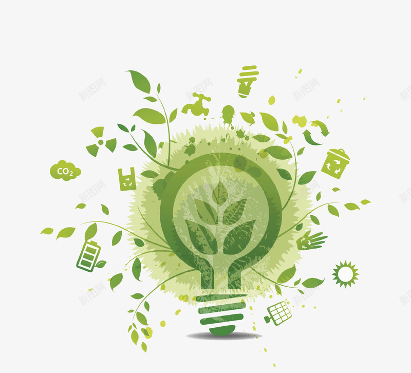 绿色清新创意低碳环保灯泡插画png免抠素材_新图网 https://ixintu.com 低碳 创意设计 树叶 海报 灯泡 环保 绿色 节能
