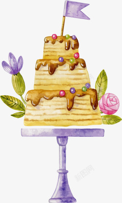 手绘风水彩的蛋糕矢量图素材