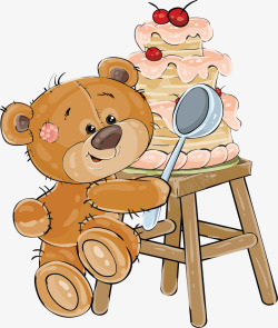 手绘熊熊做蛋糕的小熊矢量图高清图片