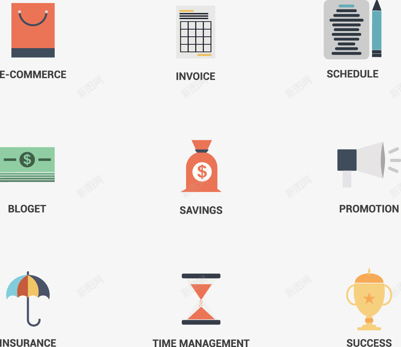 手绘扁平图案png免抠素材_新图网 https://ixintu.com 喇叭 奖杯 手绘 沙漏 计算器 货币 购物袋 钱袋