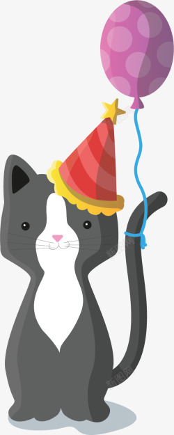 快乐猫过生日的灰色猫咪矢量图高清图片