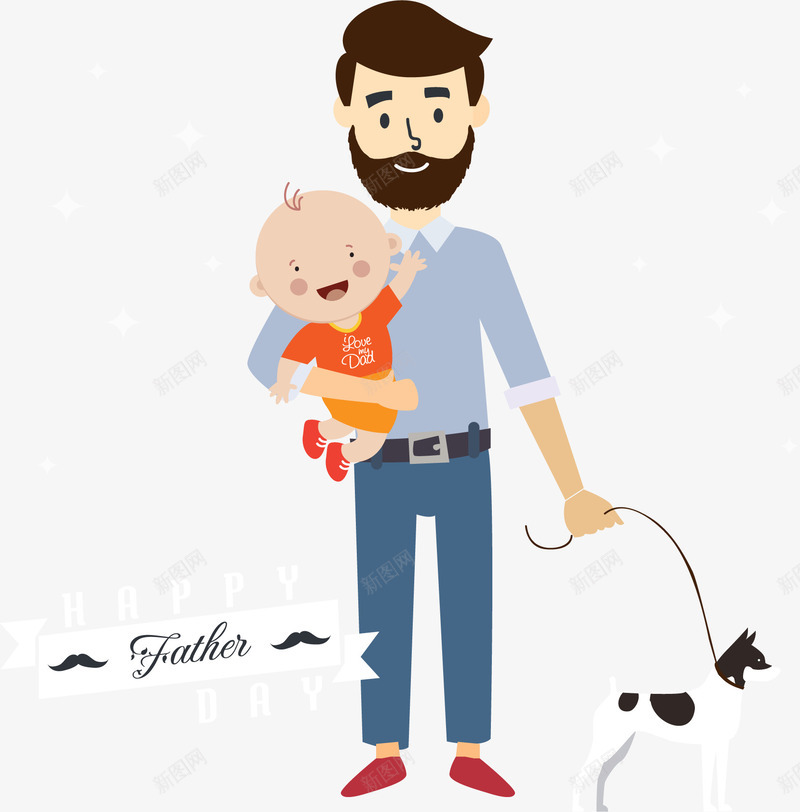 抱着孩子的父亲png免抠素材_新图网 https://ixintu.com 亲情 父亲节 父爱 矢量素材 遛狗