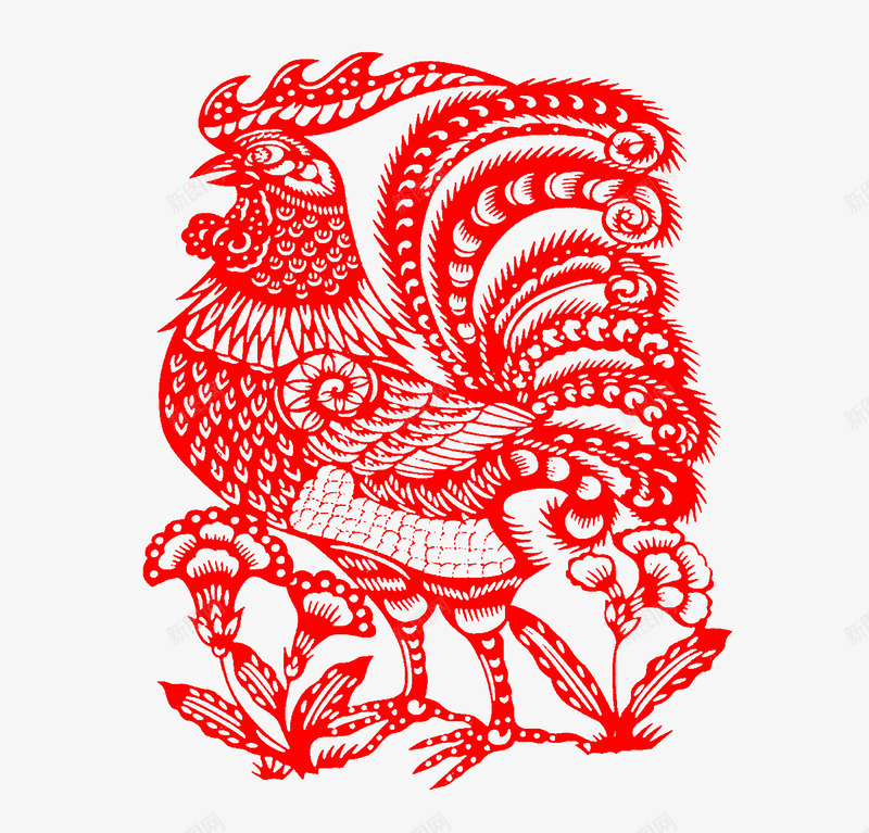 红色金鸡剪纸png免抠素材_新图网 https://ixintu.com PNG 传统工艺 剪纸 红色 金鸡