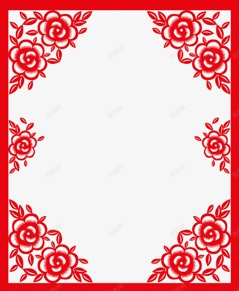 红色中国风元素剪纸png免抠素材_新图网 https://ixintu.com 创意 剪纸 红色 花朵 边框