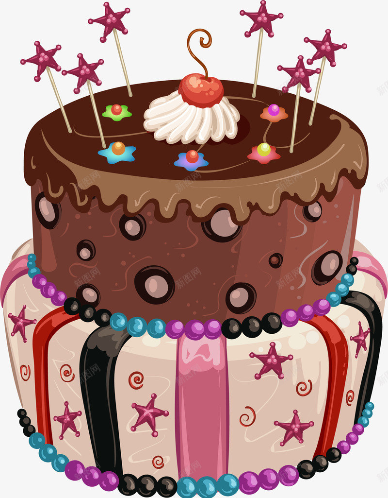 卡通双层生日蛋糕png免抠素材_新图网 https://ixintu.com 免抠PNG 卡通 双层蛋糕 巧克力蛋糕 生日蛋糕