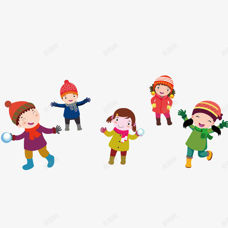 快乐玩耍的孩子们png免抠素材_新图网 https://ixintu.com 冬日 孩子 帽子 玩耍
