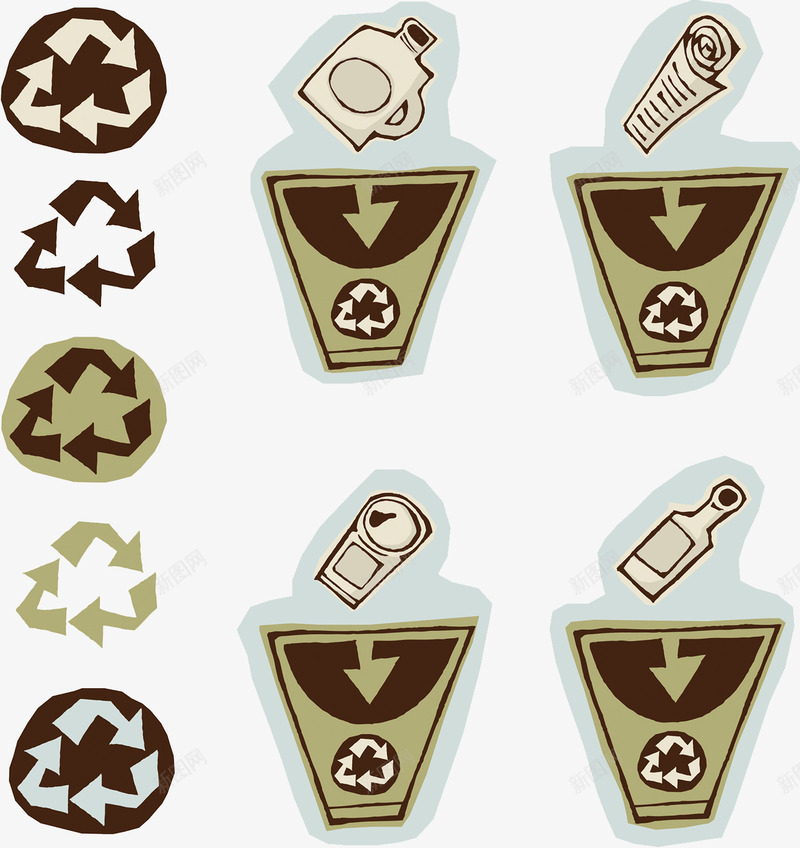 分类回收循环使用垃圾桶png免抠素材_新图网 https://ixintu.com 不要乱丢垃圾 丢垃圾 分类回收 循环使用 绿色环保